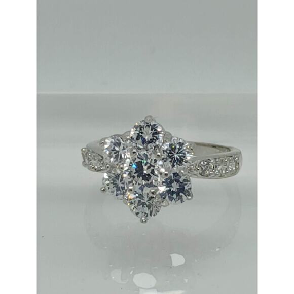 4.06CT Vintage White Gold Plated Floral Cluster Cocktail  4.06CT Vintage White Gold Plated Floral Cluster Cocktail Engagement Ring Size 6 main image 1